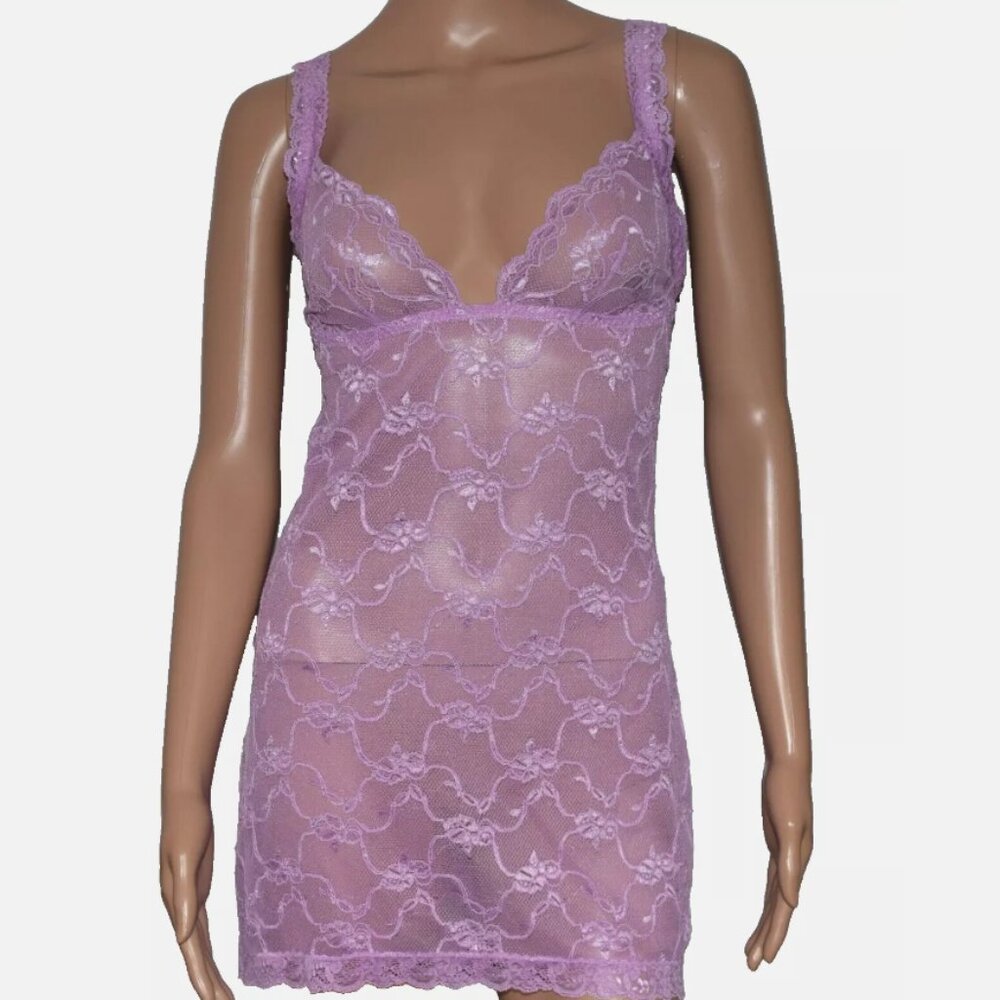 BARE LUXURY Pink Lace Adjustable Straps Eye-And-Hook Closure Lingerie Babydoll M